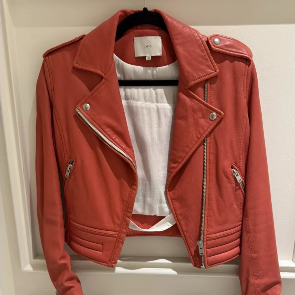 IRO leather jacket women Size 36- CORAL COLOR